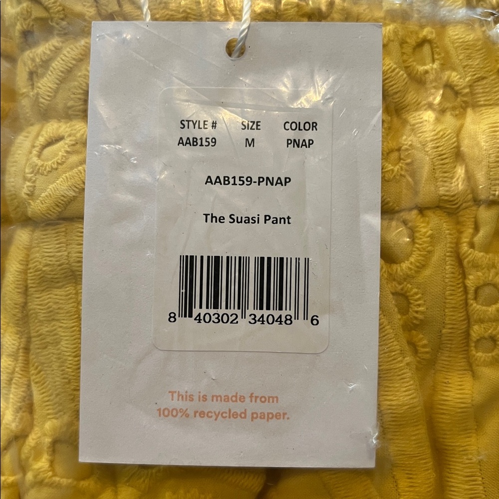 NWT Andie Swim THE SUASI CROP PANT Medium PINEAPPLE YELLOW Vacation EYELET - Picture 7 of 7